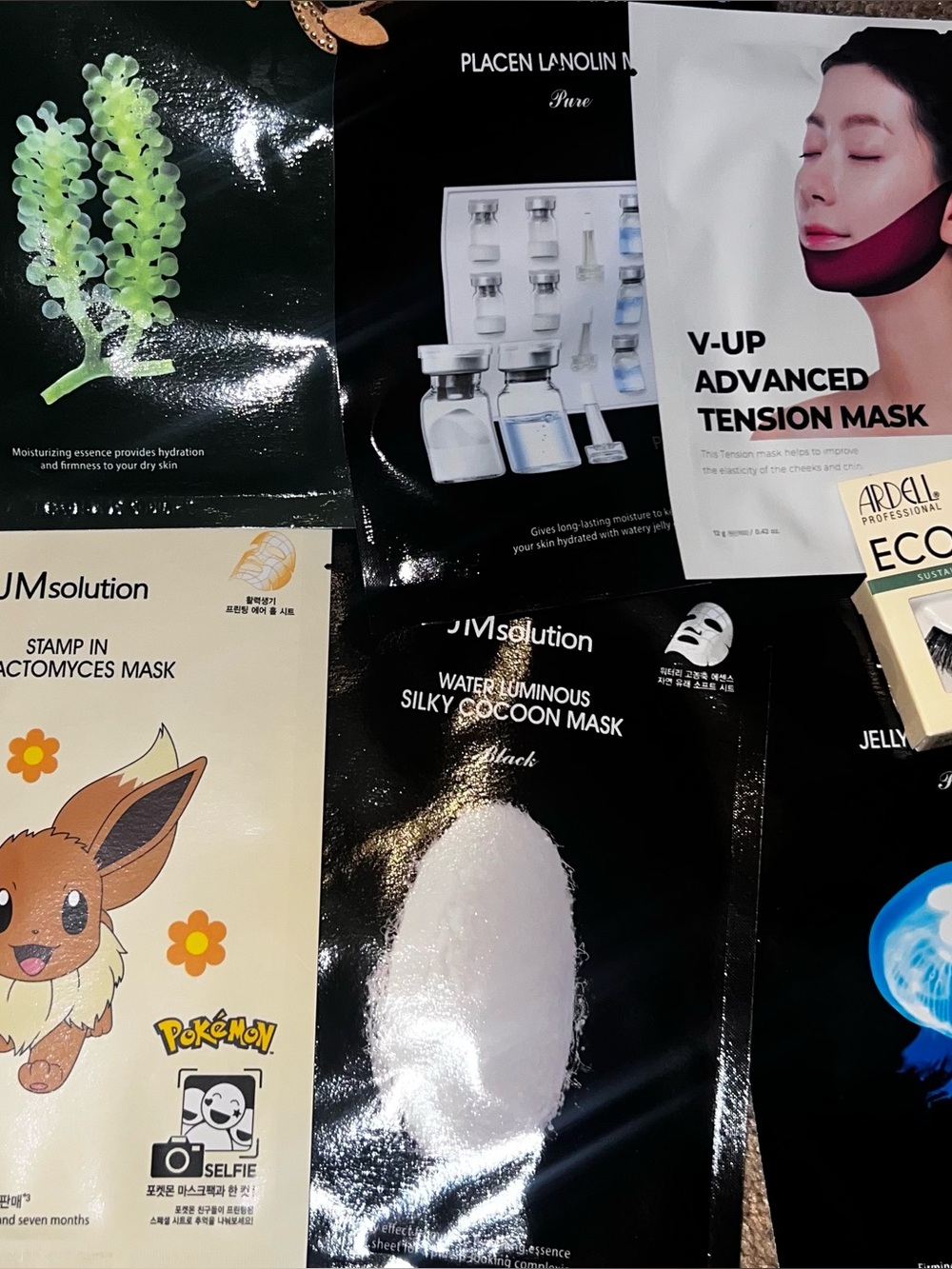 JMsolution Sheet Mask Bundle with Ardell EcoLashes, and Colorful Flower Clips